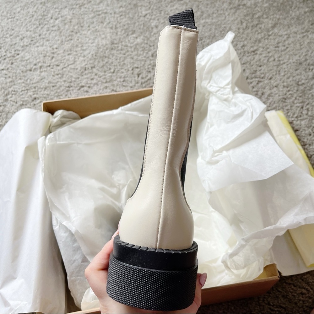 Anthropologie Maeve NEW Chelsea Boots Ivory Genuine Leather Size 40 US 9 Moto - Picture 8 of 12